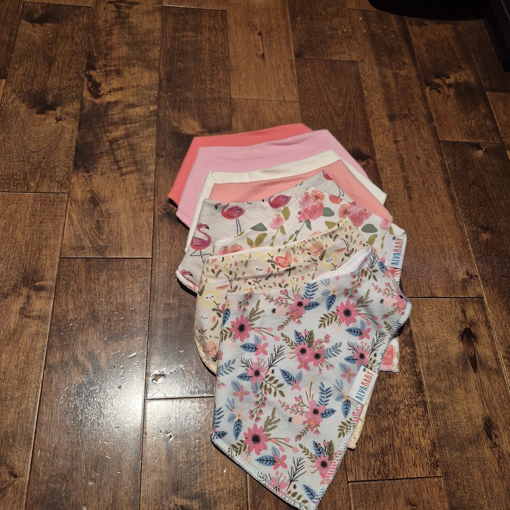 Floral and Pink Baby Bandana Bib Set